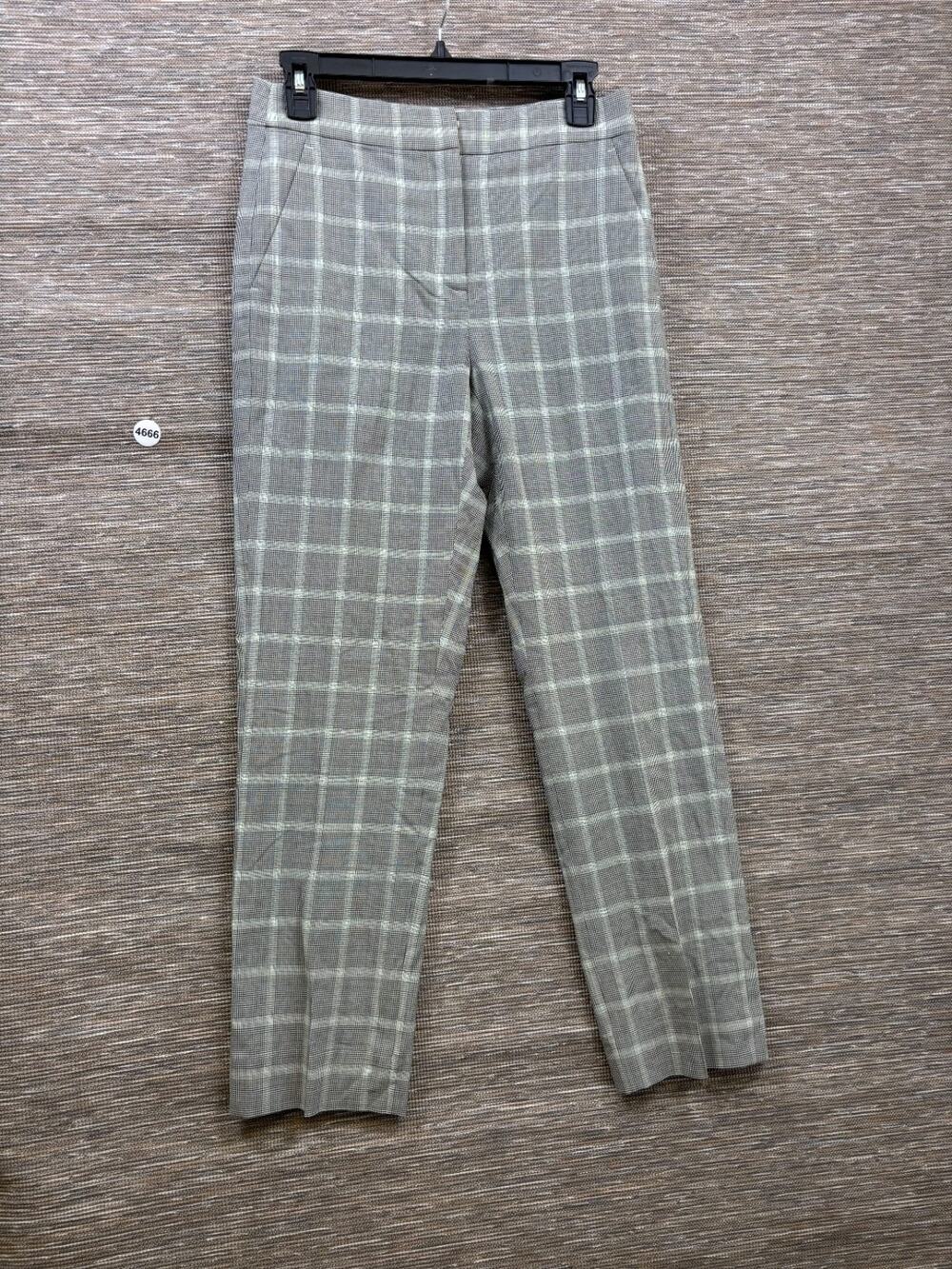 J. Crew Wool Blend Kate Straight Pants Size 2 Plaid Black White Italian Stretch